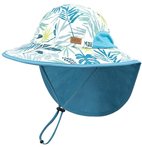 Foruhoo Sonnenhut Jungen mit Nackenschutz, Mütze UV Schutz 50+ Schnelltrocknender(#1 Blätter,52-56)