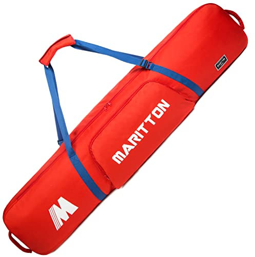 MARITTON Gepolsterte Snowboard-Tasche, ideal für Flugzeug-Reisen für Snowboard, Brillen, Handschuhe, Ski und Camping, erhältlich in 155 cm x 165 cm (Rot, 165 cm)