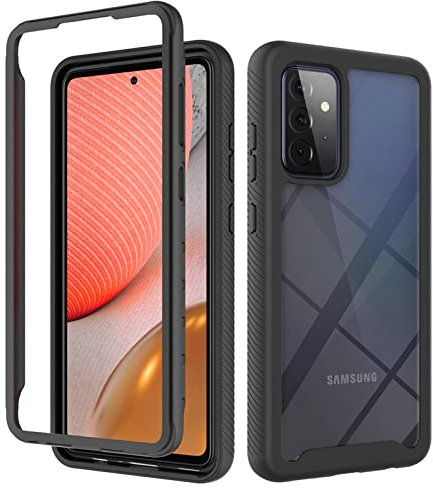 Handyhülle Kompatibel mit Samsung Galaxy A72 Hülle | Schutzhülle für Galaxy A72 Stoßfest Outdoor Cover 2 Teilig TPU Bumper Case mit Kanteschutz | Schwarz