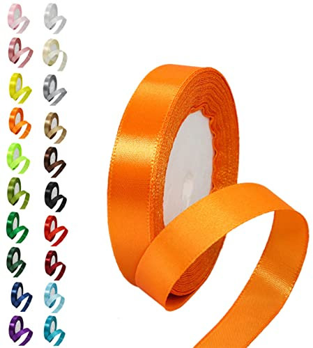 15mm Double Sided Orange Satin Ribbon - 22M Polyester for Gift Crafting, Hair Bows, Bouquets, Wedding, Xmas and Valentine Cake Wrapping