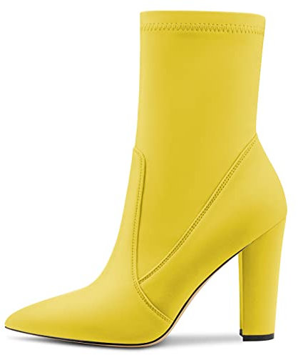 Castamere Donna Chunky Blocco Alto High Tacco Heel a Punta Stivaletti Cerniera Slip-on Cute Dress da Matrimonio Feste Stivali 10 CM Oro Raso 45 EU