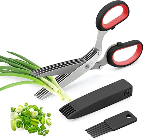 Multifonctionnels Ciseaux,Ciseaux Cive,Ciseaux Épices,Ciseaux Ail,Ciseaux de 5 Lames Ciseaux à Herbes Ciseaux de Cuisine Ciseaux Alimentaires Ciseaux Cuisine (Noir)