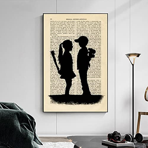 Deertweet Home Graffiti Art Opposite Love Art Banksy Leinwanddrucke Street Art Schablonen Buchkunst Poster Bauernhausdekor Vintage Poster Dictionary Art 130x80cm(51.1x31.4) Innenrahmen