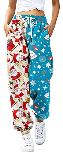 AMDOLE Short Noir Boxe Pantalon de survêtement imprimé de Noël pour Femme Pantalon de Jogging à Taille élastique avec Cordon de Serrage Pantalon Cargo décontracté Pantalon Blanc Boulangerie