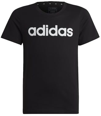 adidas Girl's Essentials Linear Logo Cotton Slim Fit Tee, Black/White, 11-12 Years