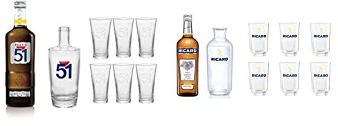 Pack PASTIS 51-70cl 45% + 6 verres + Carafe & RICARD Pastis de Marseille 70cl + 6 verres + Carafe