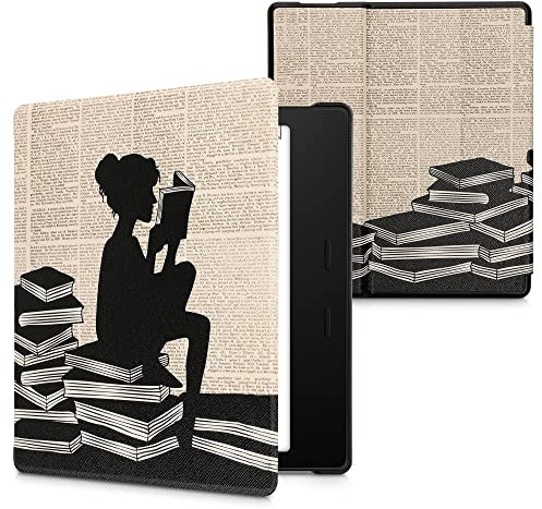kwmobile Étui Compatible avec Amazon Kindle Oasis 10. Generation Coque - Étui à Rabat magnétique Tablette eReader Similicuir - Noir-Beige