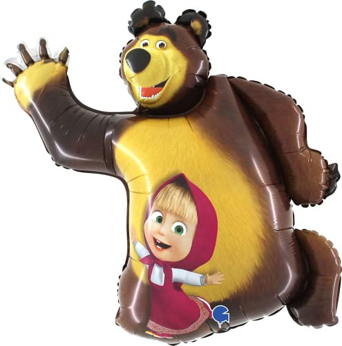 Grabo Palloncino compleanno Masha e Orso. Palloncini per feste per bambini disegno Masha e Orso, in foil con cannuccia per gonfiarlo. Palloncini colorati Made in Italy, 70x72 cm
