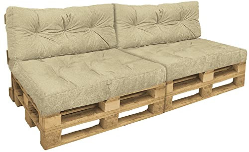 VOUNOT Palettenkissen 4er Set für Indoor und Outdoor, Palettenpolster Wasserdicht Palettensofa, Sitzkissen 120x80, Rückenkissen 120x40, Beige