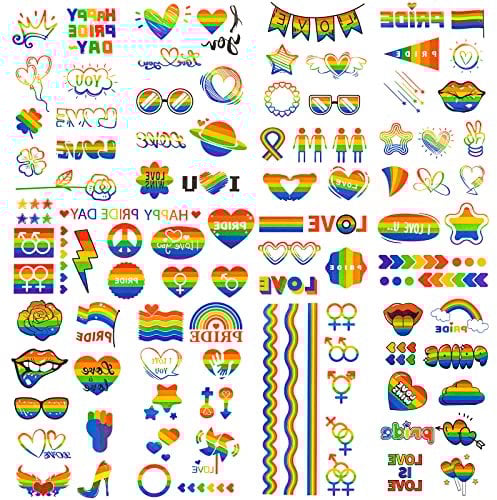 HOWAF 10 Sheets Pride Tattoo Stickers, LGBT Gay Pride Temporary Tattoos Rainbow Tattoos Stickers Waterproof Rainbow Flag Gay Pride Flag Tattoos Pride Face Paint Sticker for LGBTQ Gay Pride Accessories