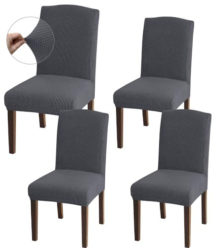 Granbest High Stretch Dining Chair Slipcovers, Universal Fit Jacquard Parson Dining Chair Covers, Removable Chair Protectors for Dining Room, Kitchen, Restaurant and Hotel (Set of 4, Grey)