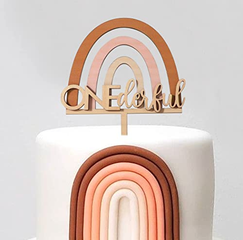 Boho-Regenbogen-Kuchenaufsatz, Holz, einsame Geburtstagsdekoration für Jungen und Mädchen, 1. Geburtstag, Dekoration, Kuchenzerkleinerung, Geburtstagstorte für Foto-Requisiten, erster Jahrestag