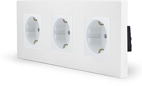 Luxus-Time Enchufe Schuko de 3 enchufes, doble enchufe, enchufe de pared con protección para niños, marco de plástico de diseño triple para enchufe empotrado en color blanco