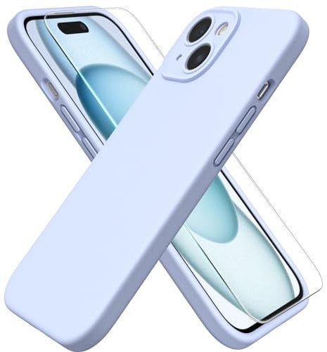 ACRONIX for iPhone 15 Case 6.1 with Screen Protector, Silky-Soft Touch Liquid Silicone Shockproof Rubber Case Comprehensive Protection Cover - Baby Blue