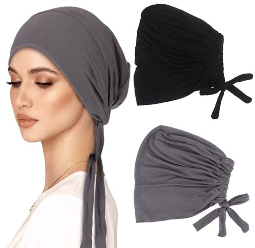 Frauen Undercap Hijab Turban Damen Unterschal Hijab, Frauen Muslimischen Kopftuch Beanie, Islamische Muslimische Hijab Cap mit Tie Back Solid Color Hijab Mütze Schlafmütze Kopftuch Chemo