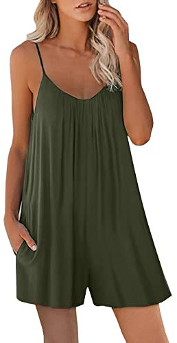 Tute e tute da donna Baggy Cinghia Regolabile Senza Maniche Salopette Plus Size Sciolto Casual Tinta unita Estate Boho Gamba Larga Pantaloni Tuta Pantaloncini, H1-Verde militare, L