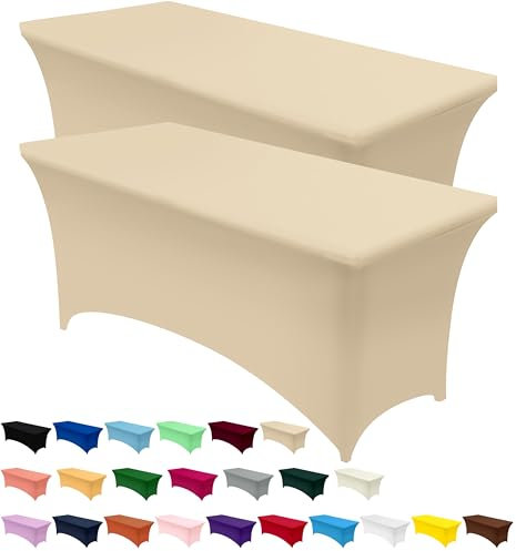 Utopia Kitchen Spandex Tischdecke 2 Pack [4FT, Champagner] Enge, Passgenaue, Waschbar und Faltenfrei Tischdecke Outdoor für Veranstaltung, Hochzeit, Bankett & Partys [183Lx76Wx76H] cm