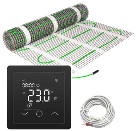 Elektrische Fußbodenheizung HoWaTech Comfort für Renovierung Komplett Set TWIN Heizmatte 160 W/m² inkl. Thermostat WLAN WIFI Touch schwarz, Heizfläche:3.50m²