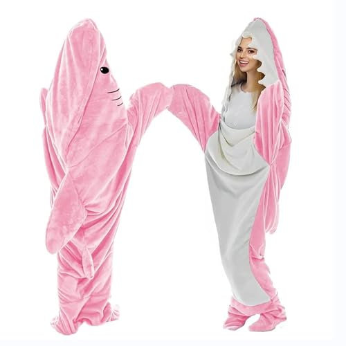 Couverture à capuche en forme de requin pour adultes - Couverture polaire super douce et confortable en flanelle - Couverture en forme de queue de requin (rose, 190 cm)