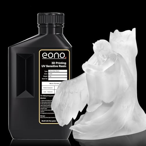 EONO Hochtransparentes 3D Drucker Resin, Nicht Vergilbendes Hochauflösendes 3D Druck Resin, 405nm UV Resin für LCD 3D Drucker, Ultra-Klar Hochtransparentes 1000g