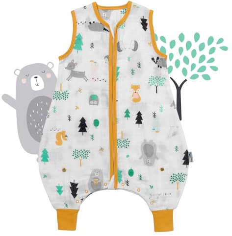 Slumbersac gigoteuse à pieds été pour bébé 0.5 Tog 60 cm en mousseline de bambou, douce et légère, Animaux de la forêt | Turbulette été non rembourrée avec ouvertures aux jambes, taille 60-70 cm
