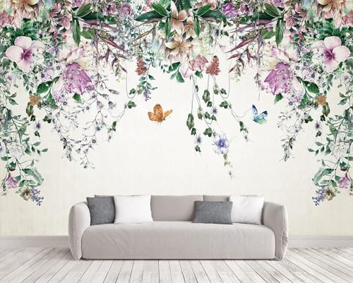 Naturempress Carta Da Parati Moderna Vite Fiore Acquerello Fotomurali Moda Decorazione da Muro XXL Poster Gigante Design Carta per pareti