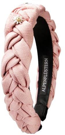 Alpenflüstern Trachten-Haarreif Leinen Flechtoptik & Strass-Edelweiß Greta - Damen Haarschmuck rutschfest, Haarband geflochten fürs Dirndl (rosa-rosé) ADV145