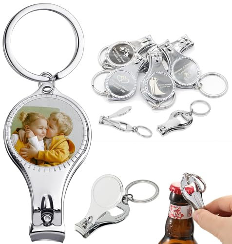 Lot de 50 décapsuleurs personnalisés, porte-clés coupe-ongles personnalisés, Personnalisé Décapsuleur Porte-clés avec gravé photo/logo/texte, cadeaux multi-outils personnalisés