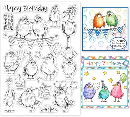GLOBLELAND Cartoon Vogel Geburtstagsstempel, Transparente Stempel, Geburtstagsgeschenk, Comic Vögel, Silikonstempel Für DIY Scrapbooking, Fotoalbum, Dekorative Karten, Heimdekoration, 8.27x5.83zoll