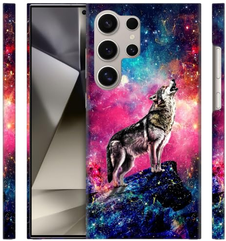 GlamCase for Samsung Galaxy S24 Ultra 5G, Wolf Galaxy Stars Printed Slim & Sleek Cute Plastic Hard Snap on Protective Back Phone Case/Cover for S24 Ultra 5G