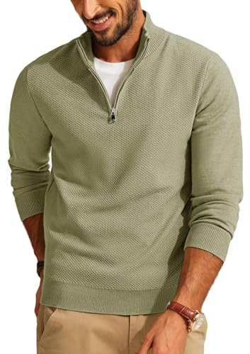 PJ PAUL JONES Pullover Herren Troyer Strickpullover 1/4 Zip Feinstrick Winterpullover Regular Fit Männer Pulli (Hellgrün, L)