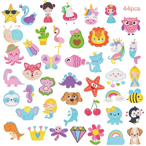 CAYUDEN Diamond Painting Sticker, 40pcs Diamond Painting Aufkleber Kinder 5D Diamant Painting Bilder Tiere Diamanten Kinder Sticker DIY Diamant Malerei Aufkleber Zubehör für Geschenk Kinder 6 8 10 12