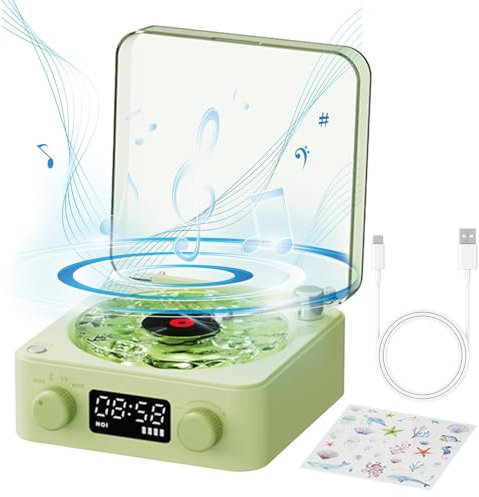 Tocadiscos vintage - Tocadiscos de vinilo, tocadiscos con iluminación ajustable Btt | Tocadiscos de ABS transparente con ondulación 'agua de diseño elegante, tocadiscos de 1500 mA con altopar