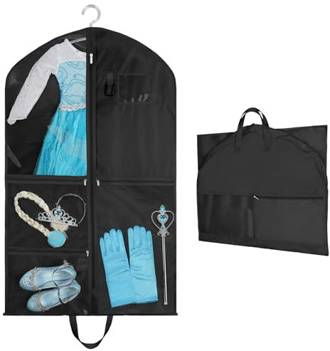 OSDUE Kinder-Kleidungstasche, Faltbare Kinder Kleidersack mit 5 Taschen Kurz Kleidungs Hängeabdeckung für einfache Organisation für Tänzer Aufführungen Schönheitswettbewerbe,Reisen