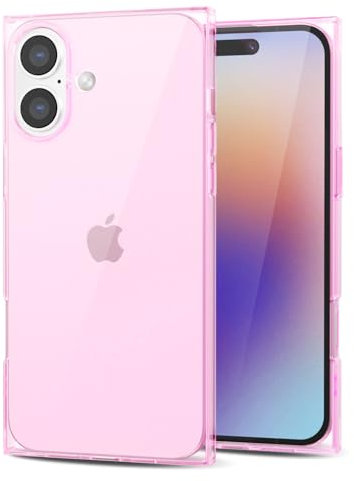 Svanove for iPhone 16 Plus Clear Case Square Rectangle Edge, Aesthetic Trendy Girly Transparent Silicone Rubber Phone Case for Women, Thin Slim TPU Bumper Protective Cover, Light Pink