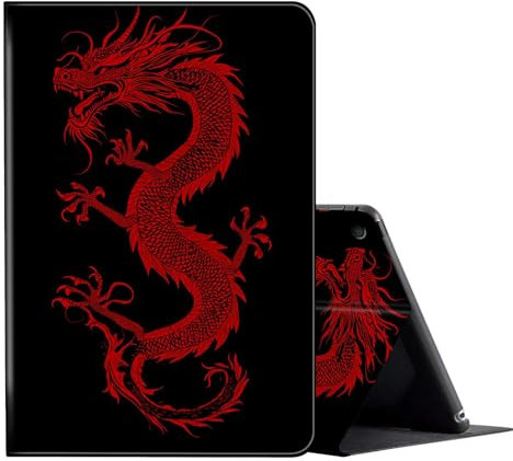 for iPad 10.2 case 9th/8th/7th Generation ipad Case (2021/2020/2019 Model),PU Leather Multi-Angle Fold Stand Flip Smart Cover for Apple iPad 10.2 inch 9/8/7 Gen-Red Dragon