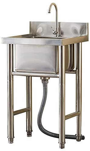 DDKYHU Évier de Garage Évier de Jardin avec Robinet Évier de Cuisine Kit d'évier en Acier Inoxydable Évier Commercial avec Support pour intérieur et extérieur ()