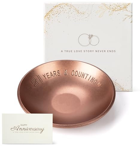 Urllinz 7 Year Anniversary Copper Gifts for Him Her - 7th Anniversary Jewelry Tray for Men Women Wife Husband Couple, Ring Holder Dish & Card & Gift Box, 4