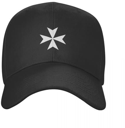 AIETPOIJ Basecap Kreuz Malta Malteser Amalfikreuz Malteserkreuz Johanniter Weiss auf SCHWARZ Baseball Cap Fischerhut Cap Herren Damen