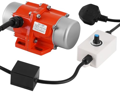 MXBAOHENG 100W Adjustable Vibration Motor 50KG Force with Speed Control | Adjustable Speed Vibrator Motor 3000RPM for for Shaker Table Vibrating Screen Sand Screening Machine (UK Plug)