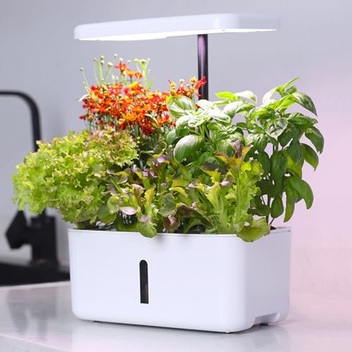 FPSWRX Serra Idroponica 8 baccelli Smart Garden con Luce di Crescita a LED, Sistema di Coltivazione Idroponica con LED Timer Automatico, Smart Herb Garden Kit per Interni,Bianca