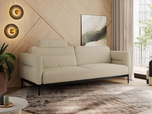 MKS MEBLE 3 Sitzer Sofa mit Schlaffunktion Schlafsofa mit Metallgestell Couch mit Schlaffunktion Bettsofa mit Großer Liegefläche von 200 L × 140 B - Beige Boucle - Salento