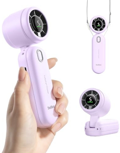 Diveblues iTurbo Ventilador portátil de Mano, alta velocidad de 9 m/s, 5 velocidades, pantalla LED, 3 en 1, de mano, cuello y mesa, miniventilador para viajes, playa, trabajo y exteriores