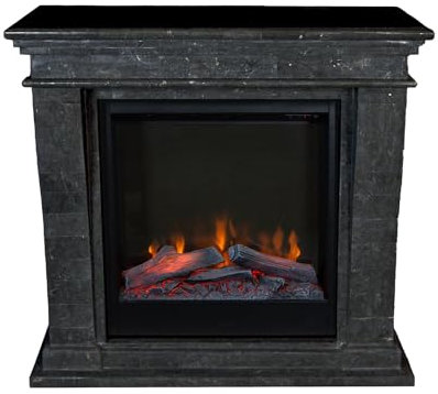 Xaralyn - Elektrokamin Kreta-Mini ELE-SBP - Anthrazit, Schwarze Naturstein-Kaminverkleidung - 1500 Watt Heizung - Fernbedienung