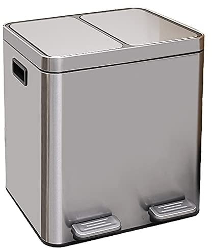QUSYZD Smart Trash Can Dual Compartment Stainless Steel Recycle Step Trash Can,2 Bin Square Metal Step Trash Can Wastebasket,15.8 X 11.8 X 18.9 Inches Bathroom Trash Can,