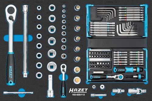 HAZET Steckschlüssel-Satz 163-625/113, 1/4 Zoll (6,3 mm) Vierkant | 1/4 Zoll (6,3 mm) Vierkant hohl, 1/2 Zoll (12,5 mm) Vierkant hohl, 1/4 Zoll (6,3 mm) Sechskant massiv, Länge 519 mm, 4733 g