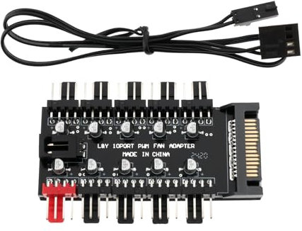 EMSea 10 Way Fan Hub PWM PC Fan Control Board 12V SATA for Power with 10 4-Pin Fan Connections and PWM Connection Cable