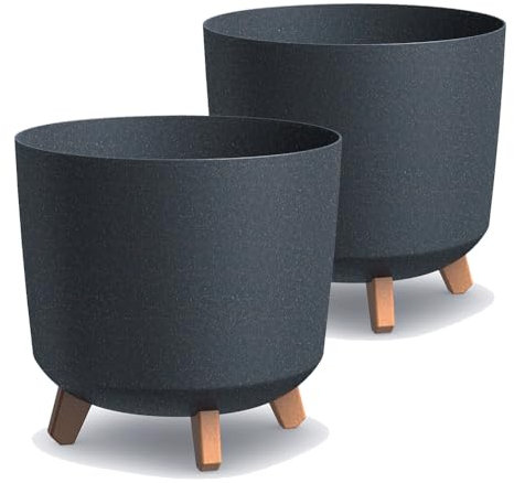 Tymar Macetero grande con patas, maceta grande, maceta grande, maceta mate, maceta para exterior e interior (2 paquetes) de madera antracita; altura 28,5 cm/diámetro 30 cm