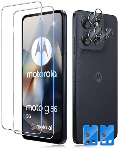 Funrae Schutzfolie für Panzerglas für Motorola Moto G56 5G mit Kameraschutz | [2+2 PCS] Unterstützt Fingerabdruck-ID und Temperatursensoren, 9H Härte 0.33MM Displayschutz HD Folie Schutzglas