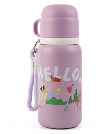 MHwan Termo Biberon Bebe, 450 ml, Termo Agua Bebe 2 en 1 con Vaso y Colador para Bebidas Calientes y Frías, Aislamiento de Doble Pared, 100% Hermético, Apto para Viajes al Aire Libre